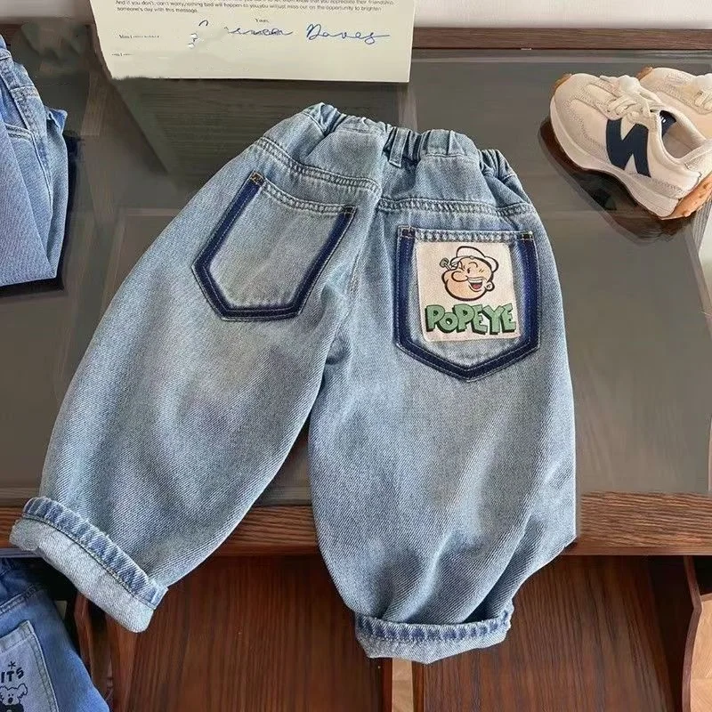 

Spring and Autumn Boys' Jeans New Fashionable Simple Loose Casual Straight Tube Pants Baby Pants 1-7Y