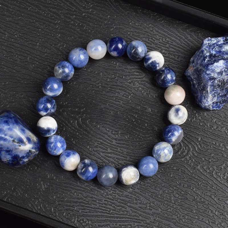 Natural Stone Sodalite Beads Bracelet Women Men Blue Veins Raw Stone Polish Elastic Rope Bracelet Natural Jewelry Exquisite Gift