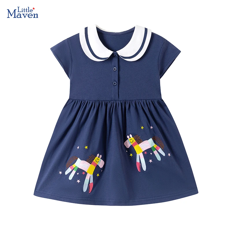 Little Maven Kinderkleidung Kleider Baby Mädchen 2026 Sommer Kinderbekleidung Geburtstagsgeschenke Cartoon-Pferdekleid 2-7 Jahre