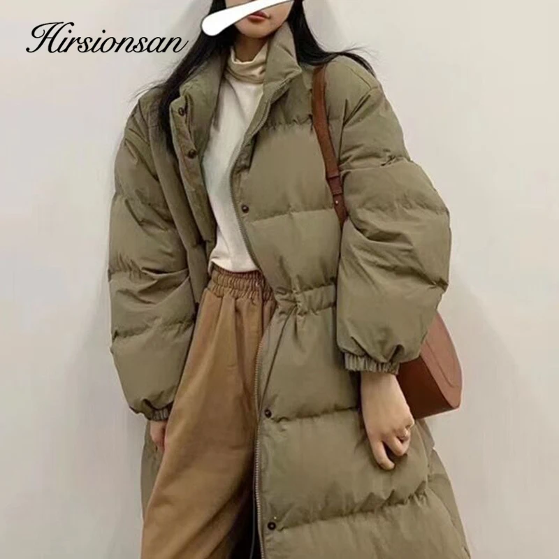 Hirsionsan Winter Thicken Long Down Jackets Women Loose High Waist Puffer Clothing 2023 Casual 90% White Duck Female Down Coats