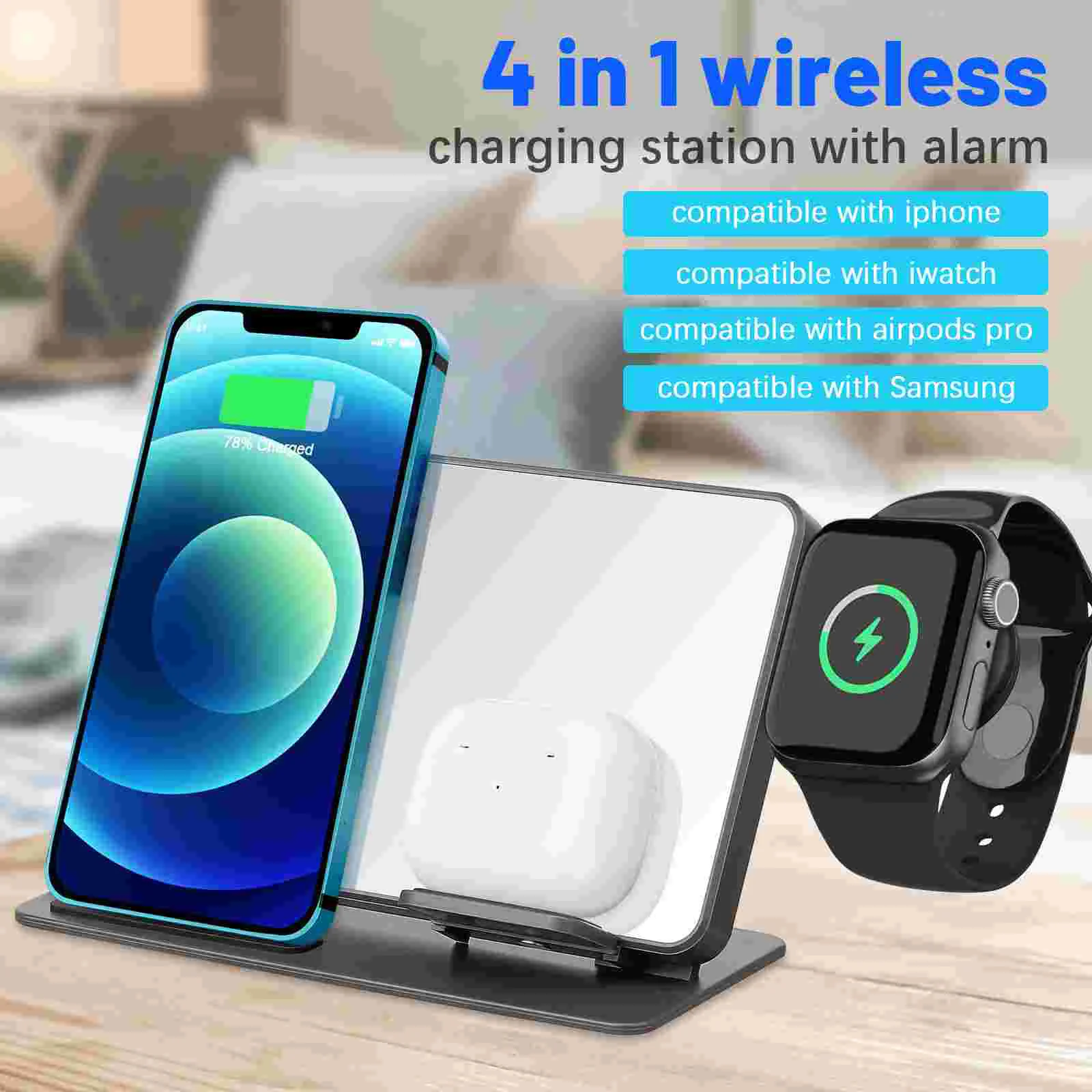 

Wireless Charging Dock with Clock Silicone Station for Multiple Devices