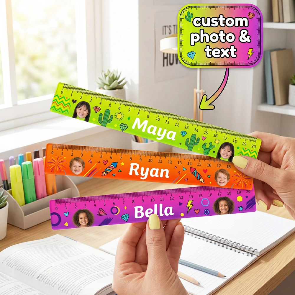 1pc Custom Kid Photo & Name Straight Acrylic Ruler,Personalized Measuring Stationery,Back‑to‑School,Grade‑Entry Surprise Gift