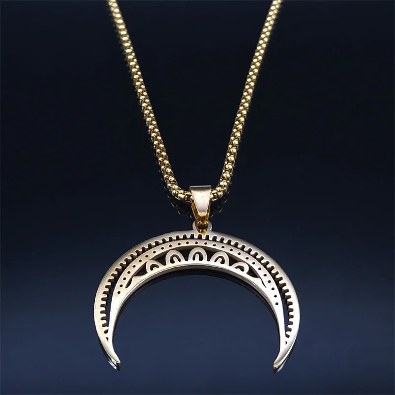 Witchcraft Divination Moon Pendant Necklace Stainless Steel Gold Color Crescent Meniscus Necklaces Jewelry colar N4599S02