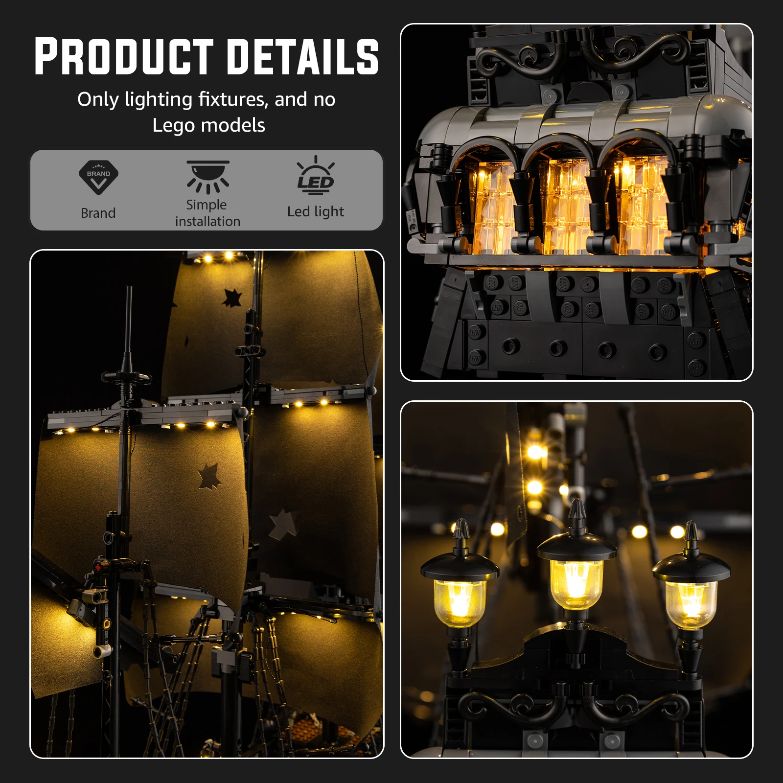 Geen model LED-verlichtingsset geschikt voor LEGO Captain Jack Sparrows Piratenschip Caribbean Movie 10365 (exclusief bouwstenen)