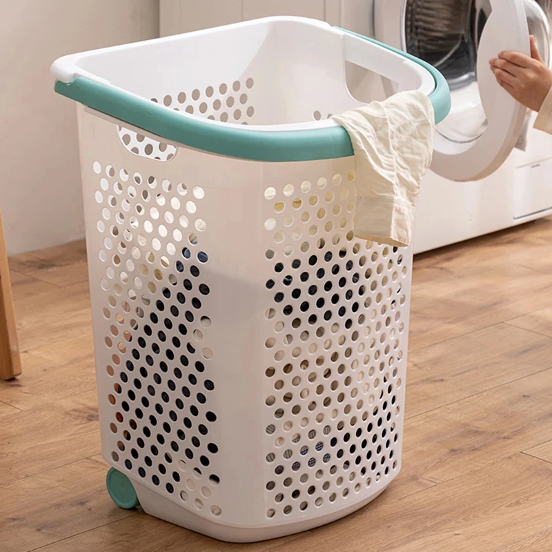 

Japanese Plastic Large Laundry Baskets Household Creative Dirty Clothes Basket With Wheels Bathroom Storage Basket With Handles