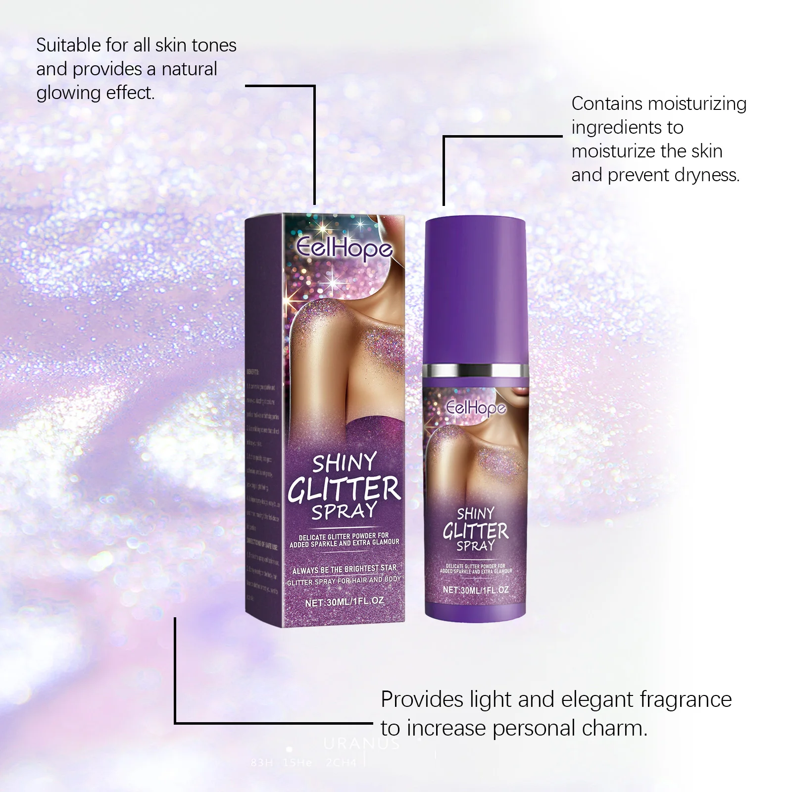 Corpo glitter spray roupas iluminador em pó de secagem rápida pó universal multiuso gloss spray rosto cintilante brilho