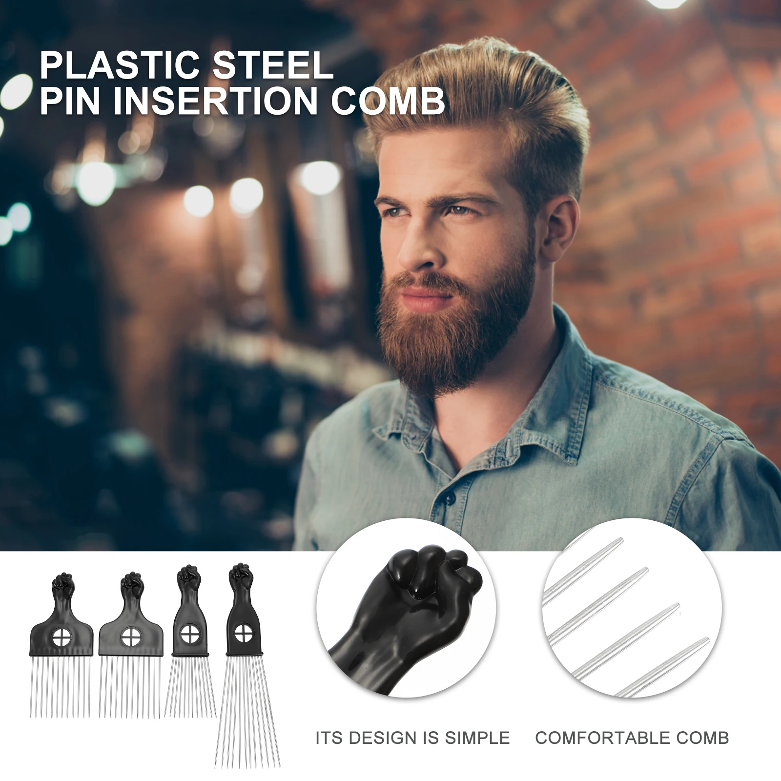 

4pcs Afro Comb Durable Hair Pick Steel Needle Twisted Coils Styling Braid Home Use Hairdressing Tools Natural Curl Combs