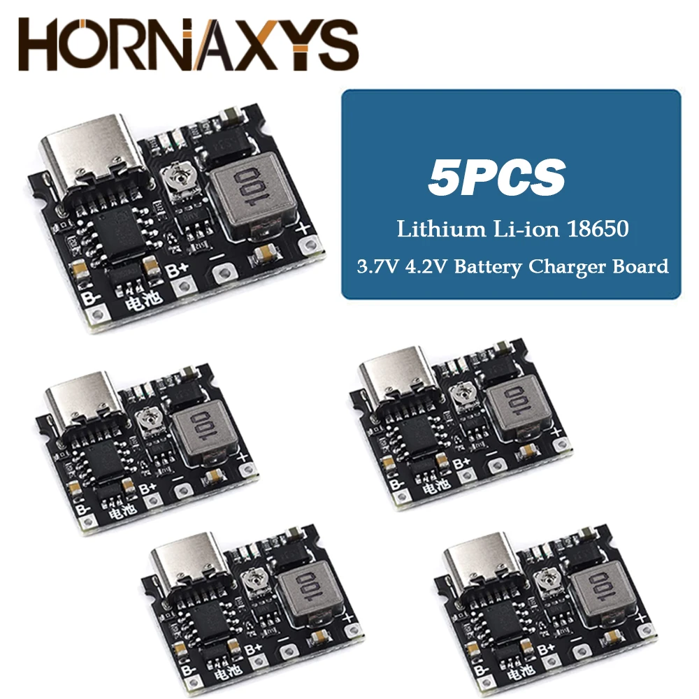 10pcs Lithium Li-ion 18650 3.7V 4.2V Battery Charger Board DC-DC Step Up Boost Module USB Type-C 2A Lithium Battery Fast Charge