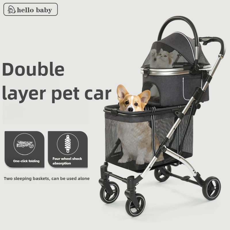 New Double-layer Pet Stroller Large-space Pet Stroller Multiple Cat and Dog Strollers Detachable Pet Carriage Dogs Buggy