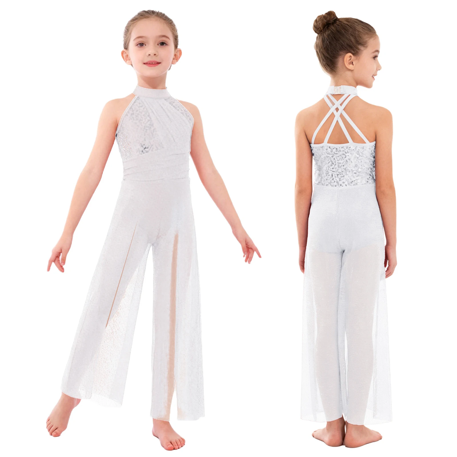 Meisjes Lyrische Dans Jurk One-schouder Applique Sheer Mesh Kunstschaatsen Ritmische Gymnastiek Ballet Maillots Moderne Danskleding