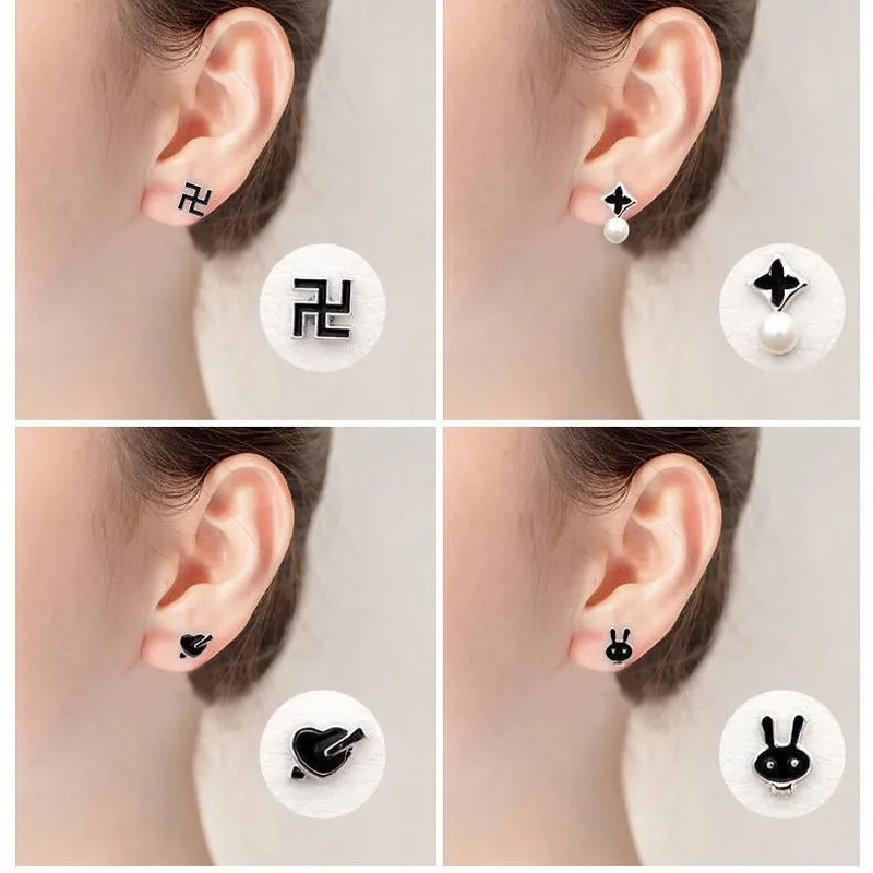 Magnet Earrings Clip On No Piercing Stud Star Heart Flower Snowflake Gold Black White Unisex Strong Magnetic Jewelry