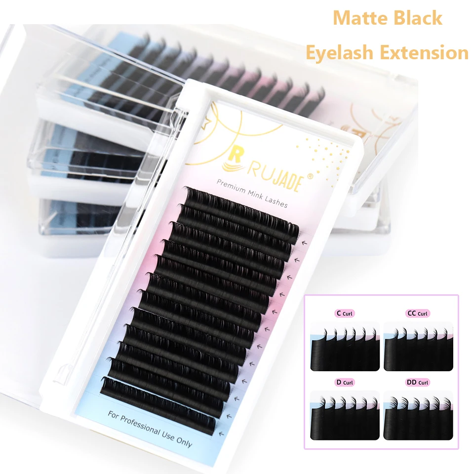 Lashrujade Matte Black Soft Mink Faux Individual Eyelashes Extension Russian Volume Lash Regular Classic Lashes Extension