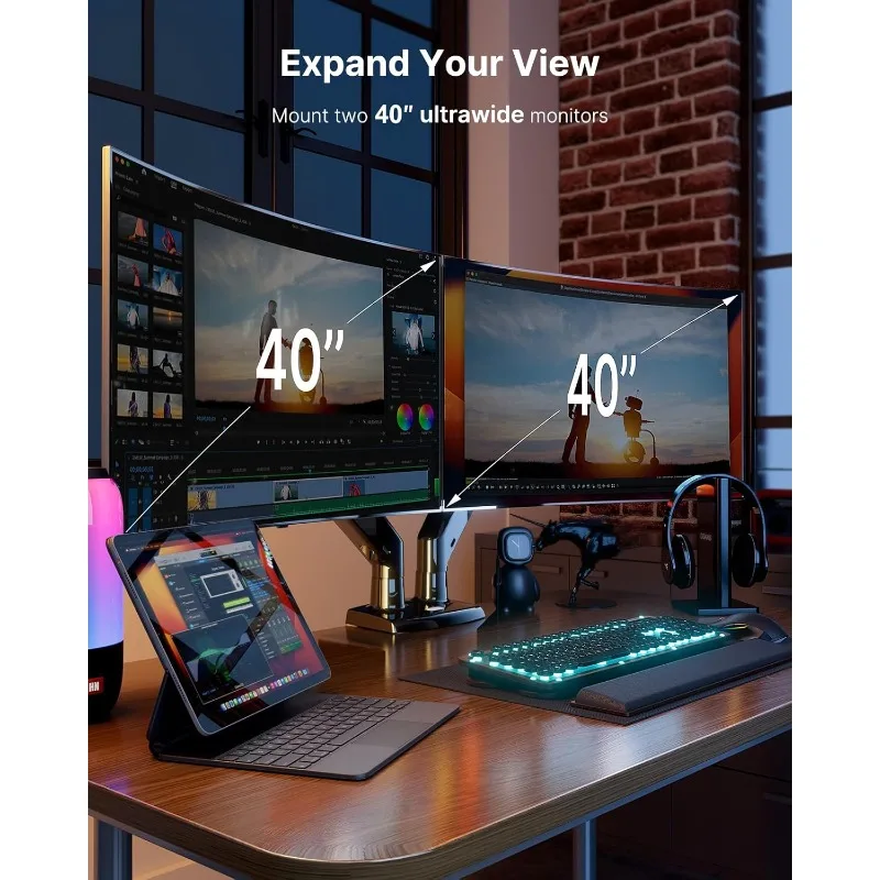 

Dual Monitor Stand for 13 to 40 inch, Premium Dual Monitor Mount with USB, Height Adjustable Monitor Stand for 2 Monitors