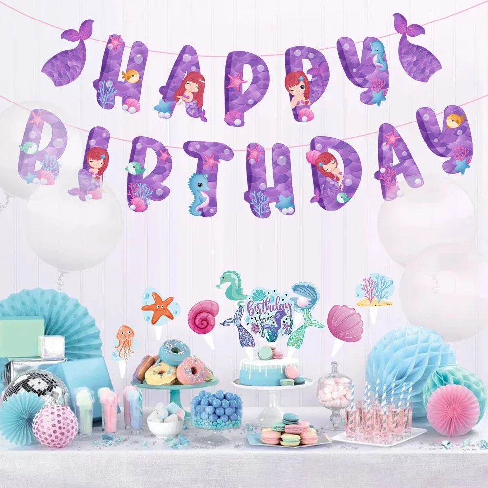Meerjungfrau Geburtstag Party Dekoration Geschirr Teller Servietten Anzahl Folien Ballons Mädchen Geburtstag Party Dekore Baby Dusche Liefert – Detail 21