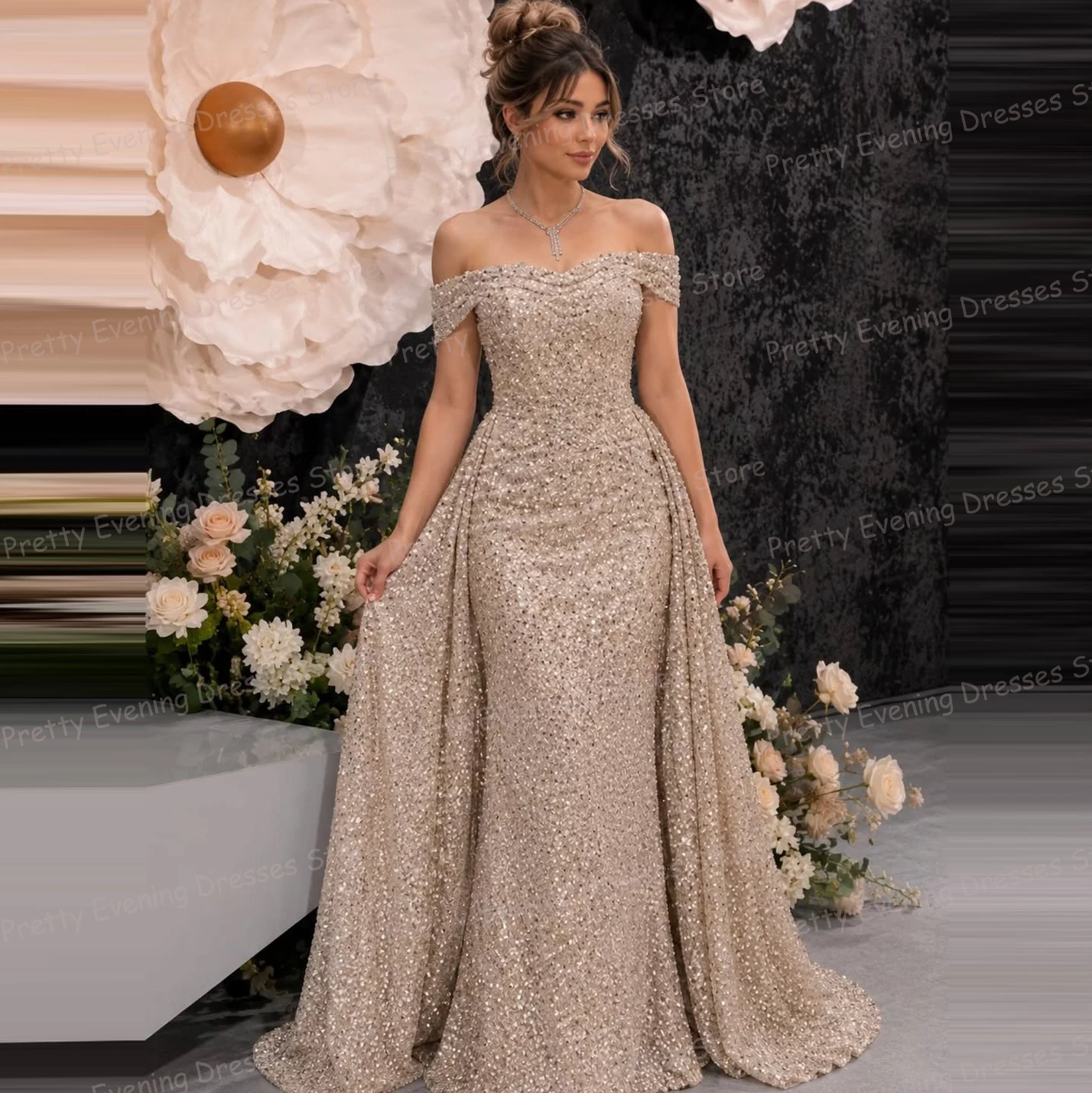 Simple Sexy Sequin Evening Dresses Glitter Sleeveless Mermaid Women's Prom Gowns Sexy Customized Pleat Party Vestidos De Novia