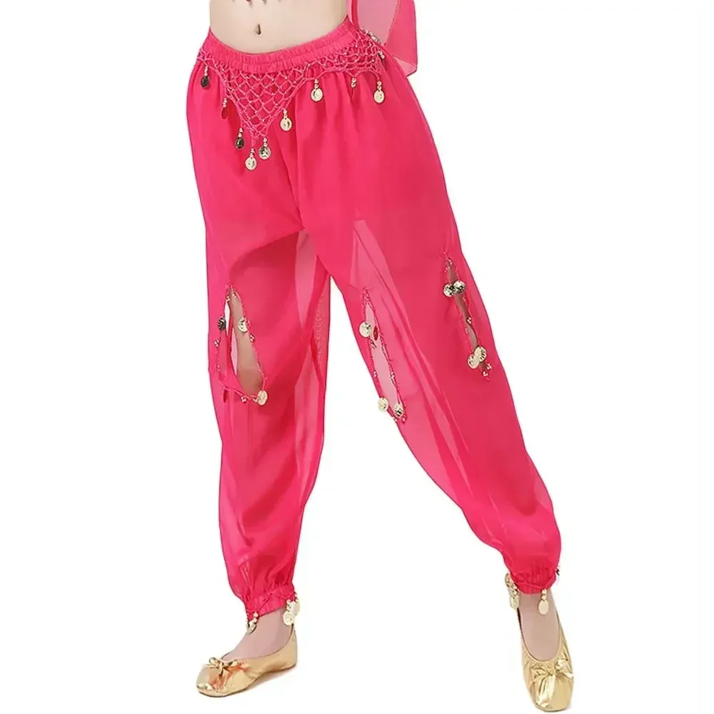 1pcs Belly Dancing Trousers Women Chiffon Bloomers Shiny Sequins Tassels Dancing Pants Show Costumes