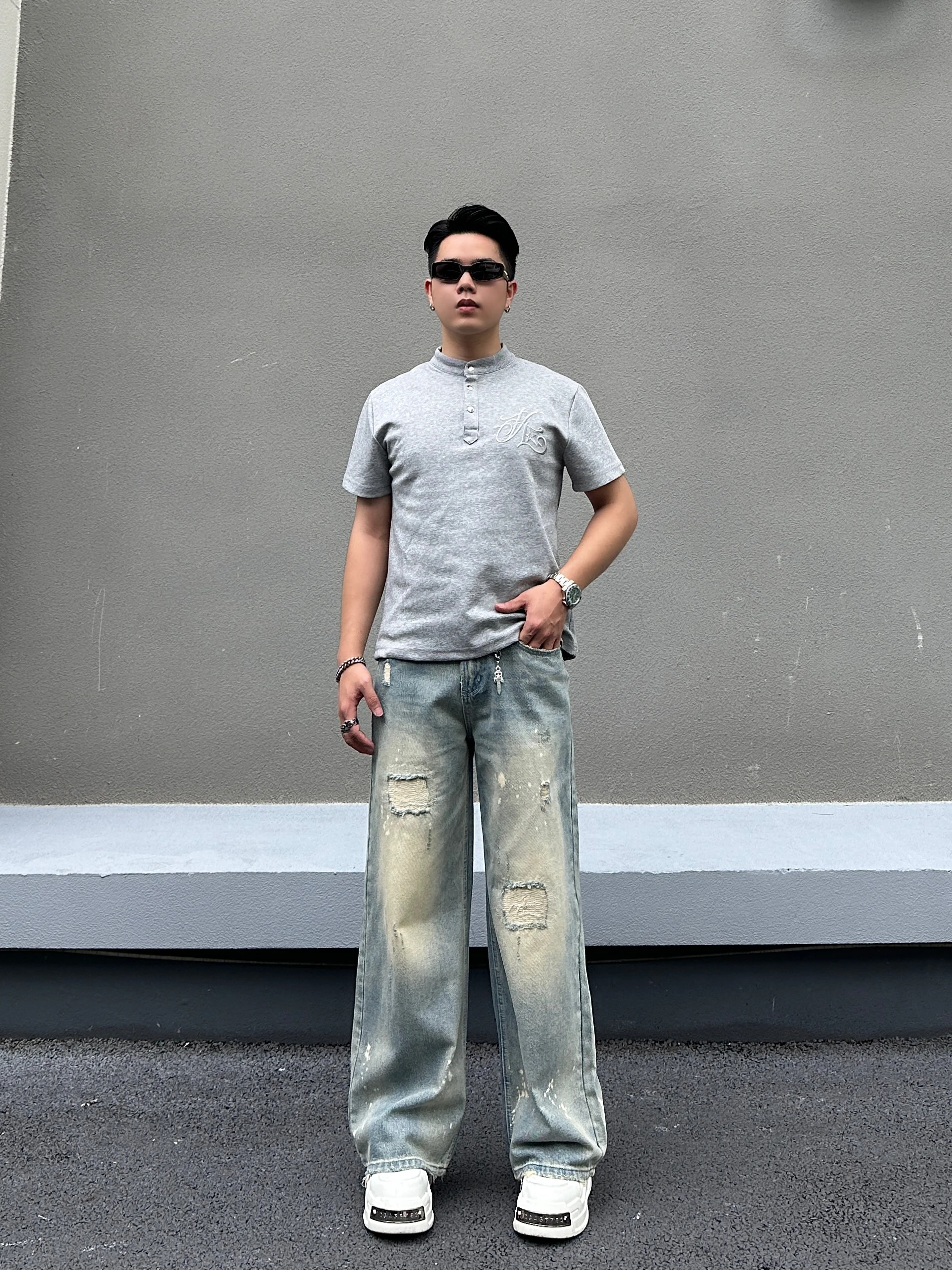 الرجعية الأمريكية Waed الطين التصحيح الرجال الجينز فضفاض مستقيم الساق السراويل الطويلة عارضة القطن البوليستر مزيج الشباب Faion