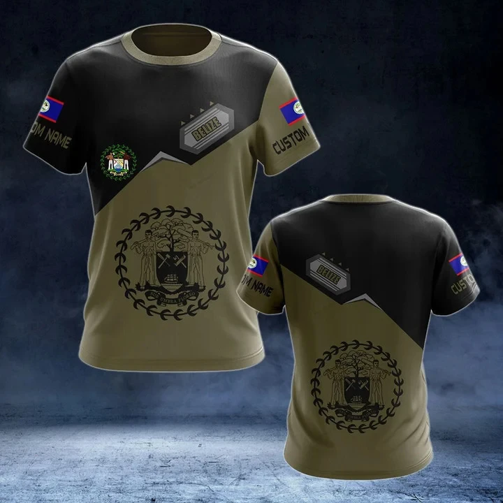 Custom Name Summer Casual Belize Flag Graphic T-shirts Men's Fashion E-Sports Jersey Short Sleeve Tops Fast Dry Streetwear