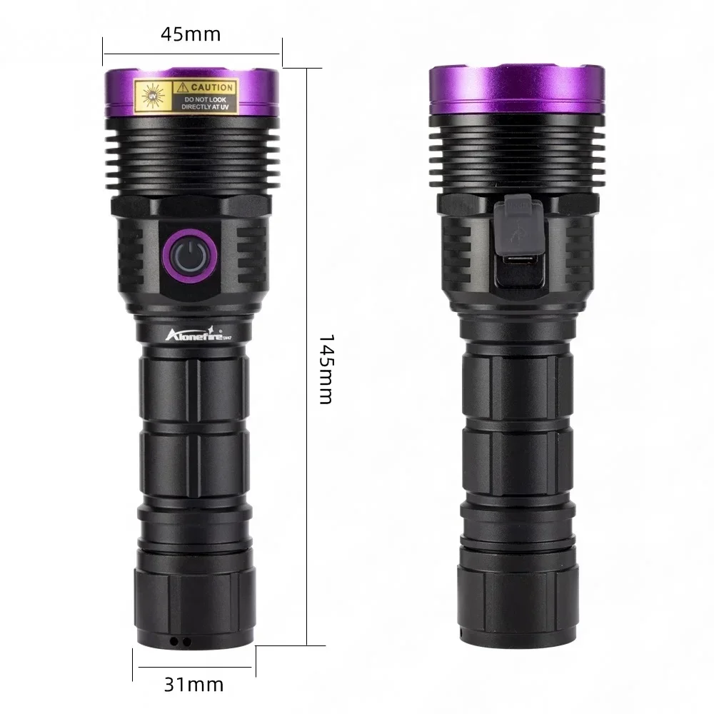 Alonefire SV51 Powerful UV Flashlight 365nm/395nm Ultraviolet Light Invisible Rechargeable Torch for Urine Pet Stains Bed Bug