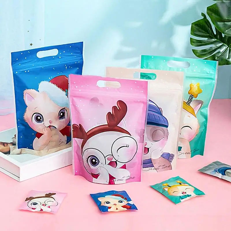 

Resealable Bags For Food Stand Up Pouch Bags Cartoon Zip Treat Bags Self-Sealing Candy Goodie Bags Food Packaging Bags For Home