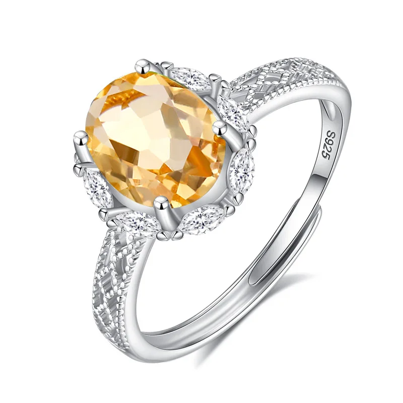 925 Sterling Silver Wedding 9x7mm Fine Resizable Size Ring Natural Topaz Citrine Garnet Amethyst Peridot Anniversary Birthstone