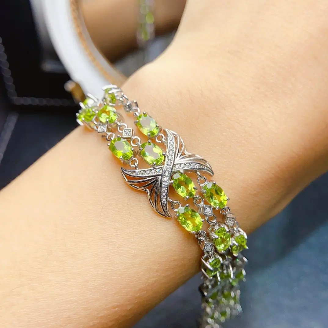 

ZECAA Peridot Fine Jewelry Woman Peridot Bracelet With Natural Peridot Gemstone 4*6mm Peridot Bracelet Jewelry Peridot Bracelet