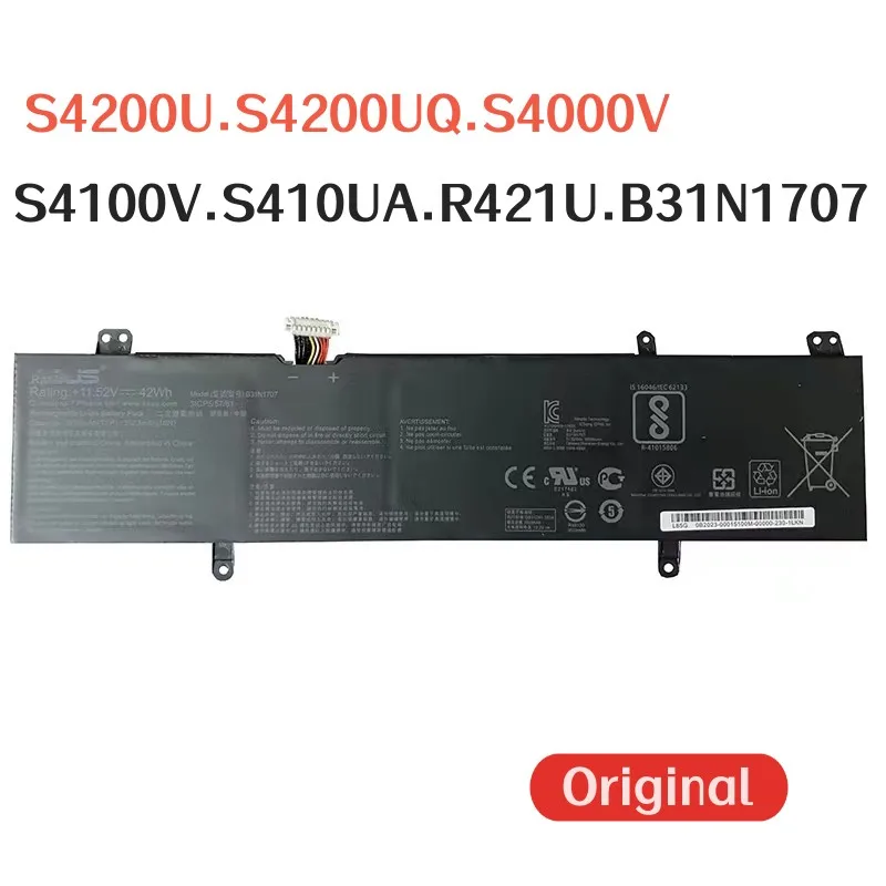 100%Original 3800mAh For ASUS S4200U S4200UQ S4000V S4100V S410UA R421U B31N1707 laptop battery