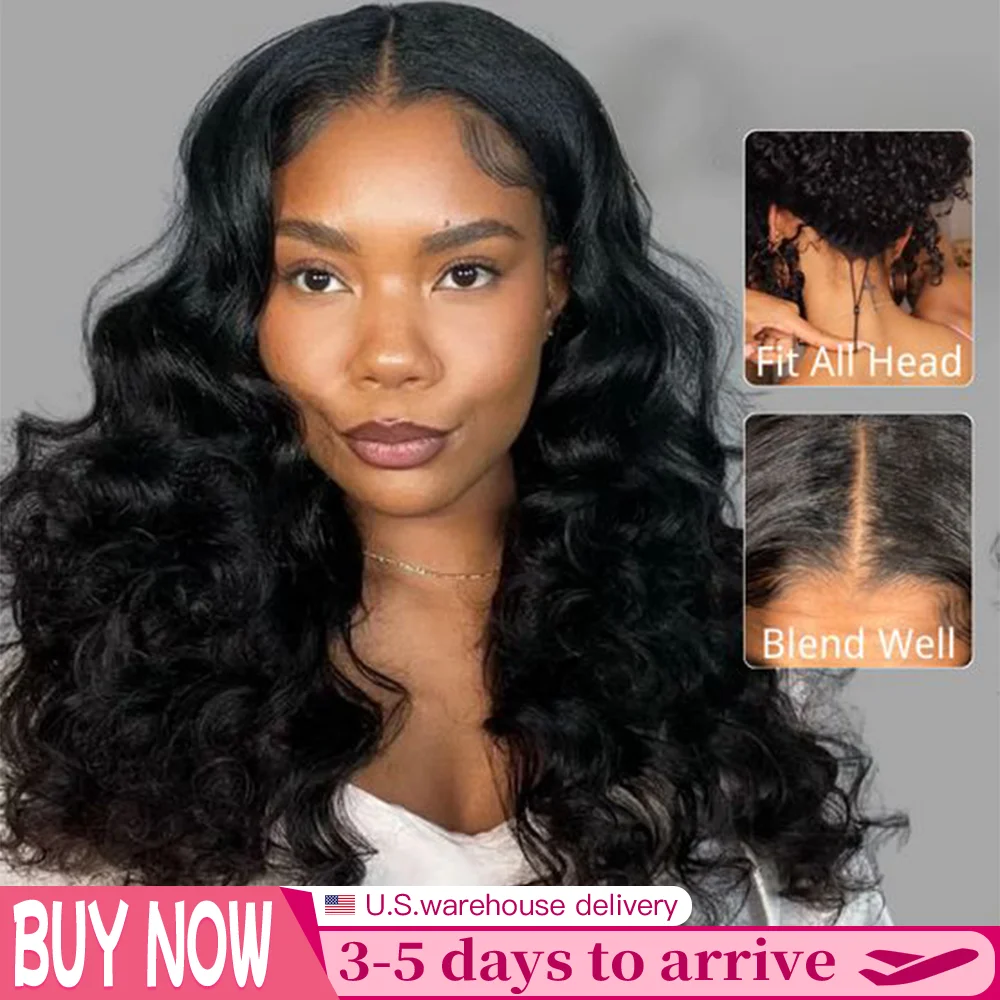 Body Wave Half Wig Human Hair 200% Density 3 In 1 Seamless Drawstring Beginner Friendly Headband Wig for Black Women Daily Wear Full Machine