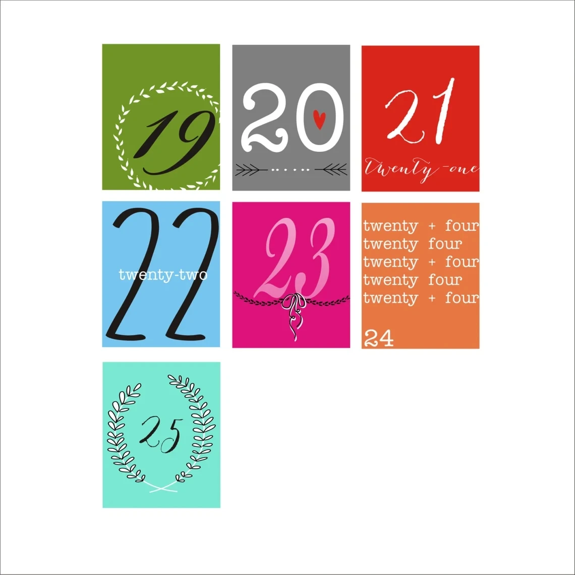 Custom COLORFUL Christmas ADVENT CALENDAR- Count down to Christmas day - set of 25 Favor Gift Bags