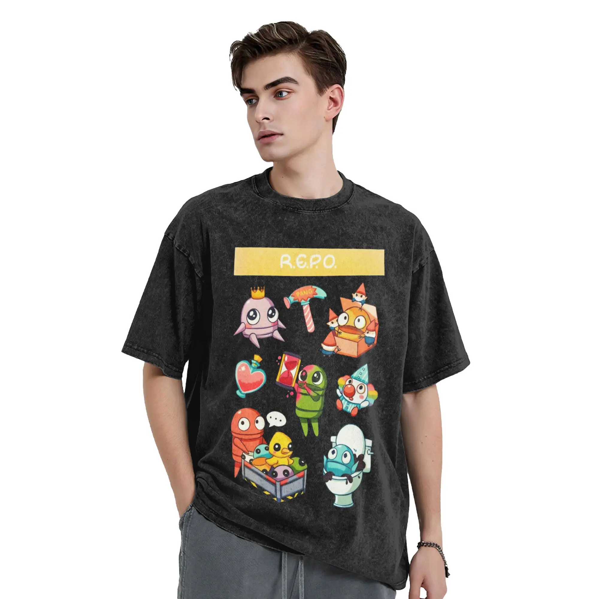 الترفيه ريبو A6 تي شيرت فينيل للرجال Crewneck القطن الخالص غسلها تي شيرت قصير الأكمام تي شيرت بلايز فريدة من نوعها