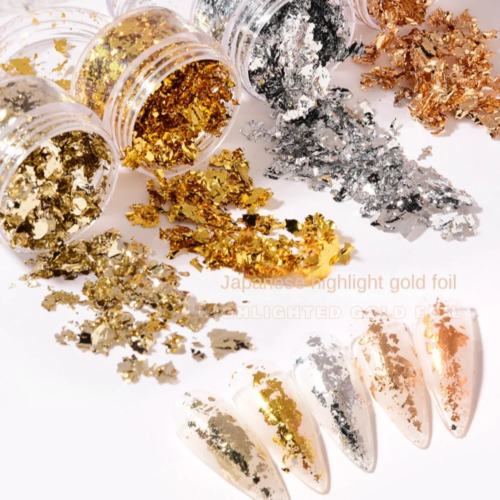 Gold Foil Nail Decoration Gold Silver Fragment Sequin Nail Art Charm Wedding Irregular Nail Art Decoration Manicure Design