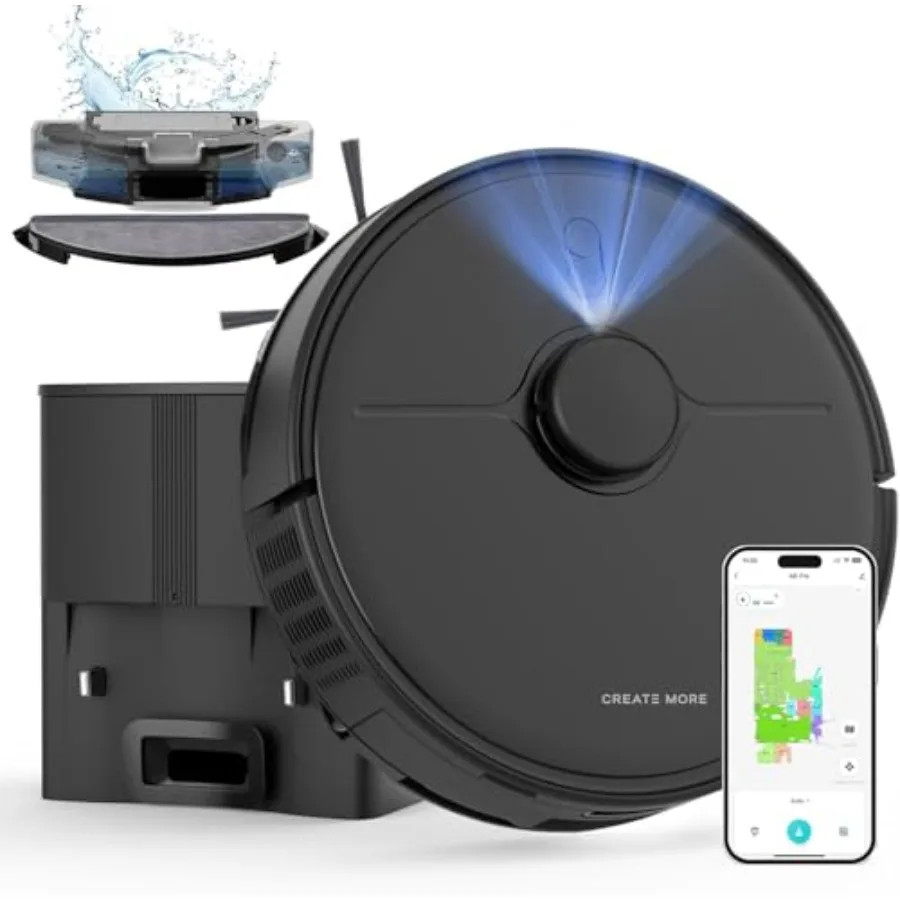 Robot Vacuum and Mop with 6000Pa Robotic Vacuum Self-Emptying with 90 Days Hands-Free LiDAR Navigation Fast Home Mapping for Pe