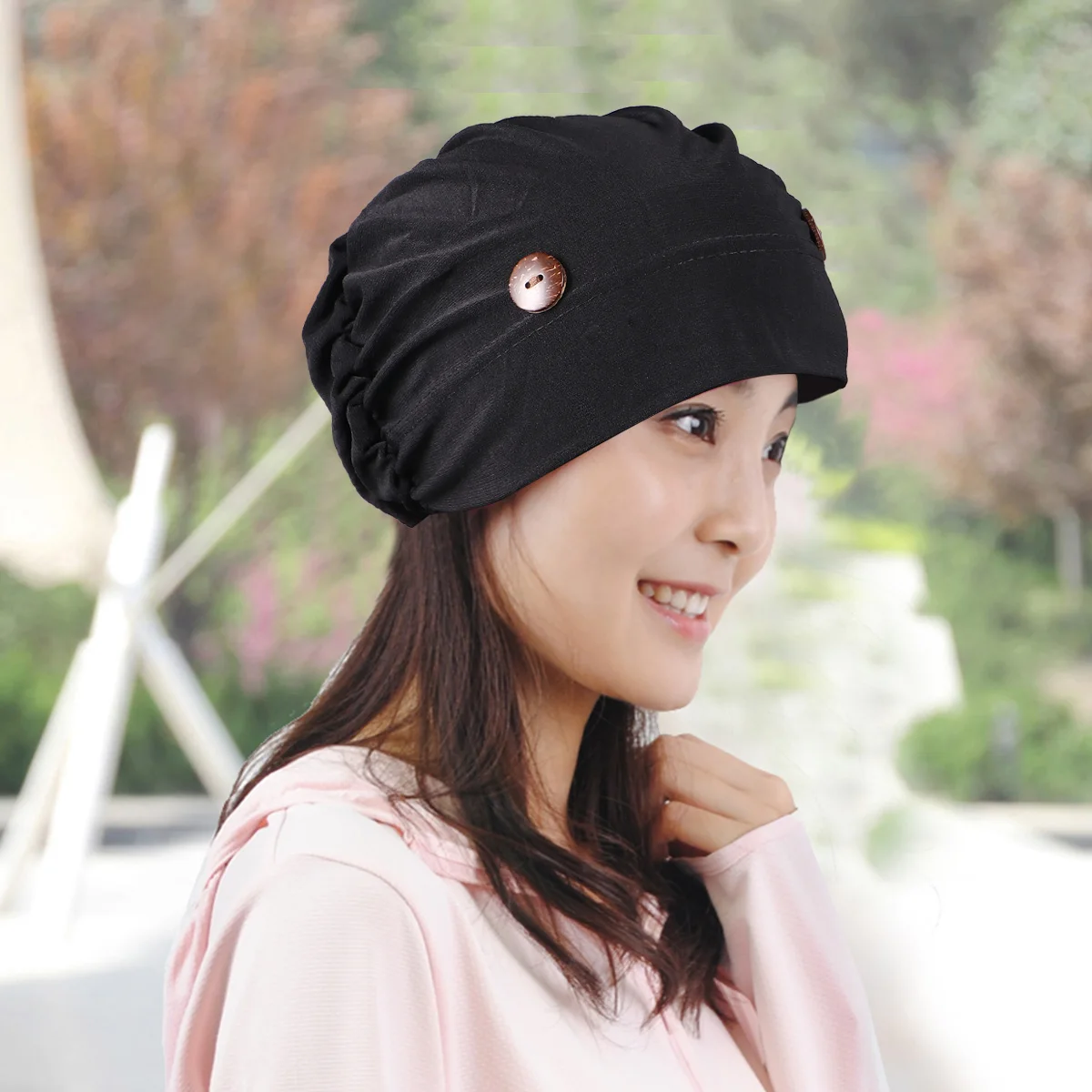 

1pc Women Head Polyester Stretch Chemo Hat Chemotherapy Cap Sleep Cap Turban Windproof Night Headscarf Multifunctional Black