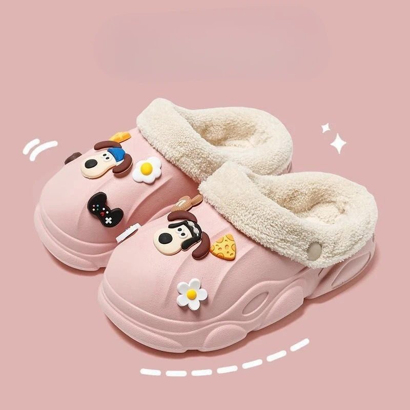 

Kids Plush Slippers Warm Winter Cotton Shoes for Boys Girls Soft Non Slip Cute Cartoon Design Detachable Washable Big Kids
