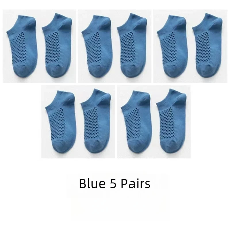 5 Pairs Spring Summer Solid Color Hole Socks Men Casual Soft Breathable Thin Mesh Low Tube Short Mesh Ankle Funny Male Sokken