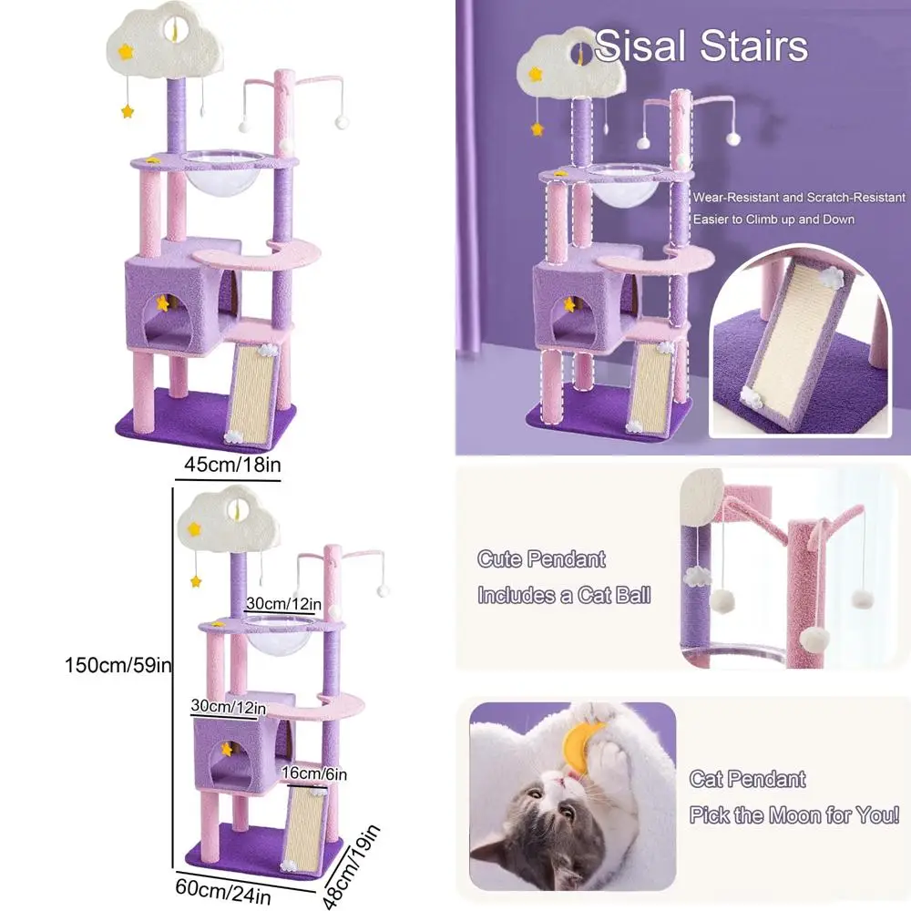 

Multi-Level Sisal Scratching Cat Climbing Center with Hammock and Flower Bed Activity Condo