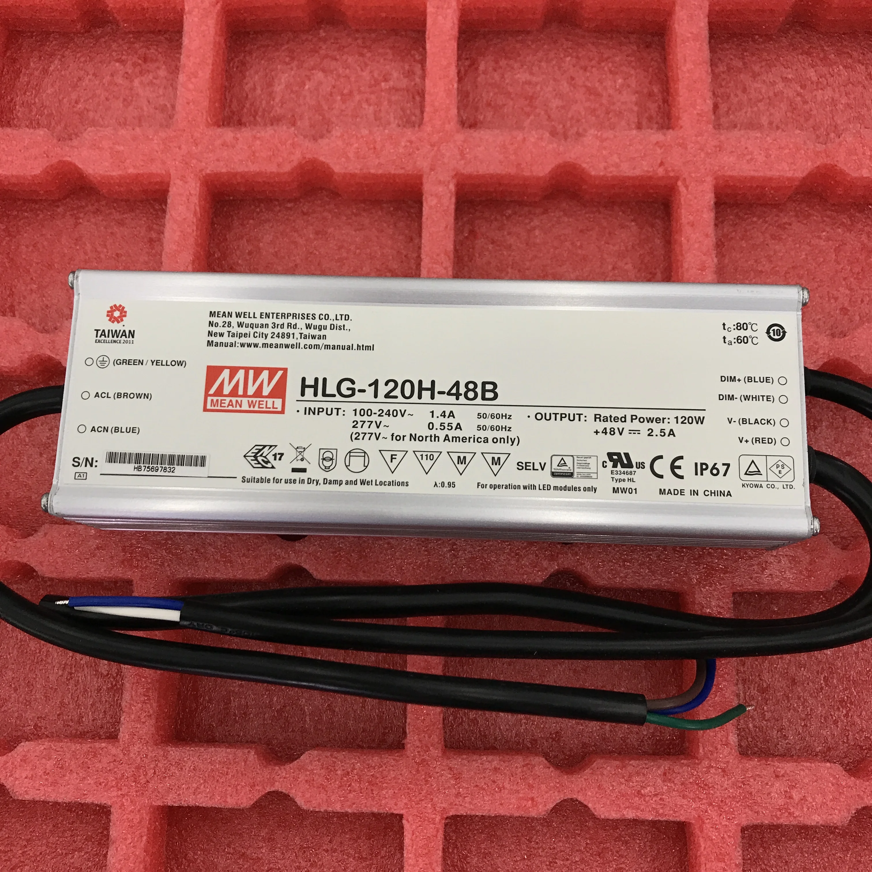 MEAN WELL 120W dimmable LED power supply HLG-120H-20B HLG-120H-24B HLG-120H-30B HLG-120H-36B HLG-100H-42B HLG-120H-48B  HLG-120H