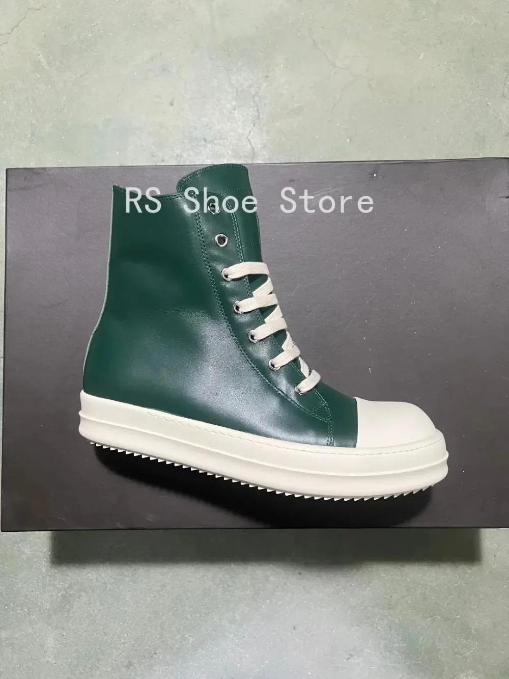 

Ro Luxury Boot Dark Green Leather High Top Shoe Design Sneaker Men Shoes Zipper Women Ankle Boots Suede Casual Sneakers