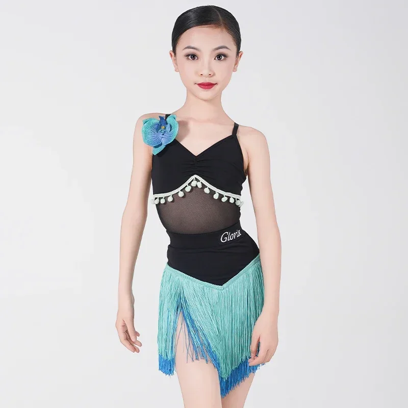 Kids Fringe Rumba Latin Dance Dress Girls Tassel Tango Salsa Samba Ballroom Latin Dance Costumes Children Stage Outfits Costume