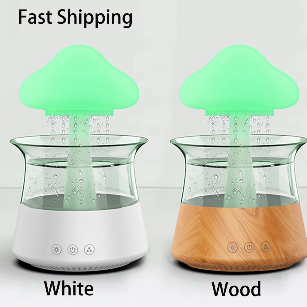 Mushroom Air Humidifier Water Drop Rain Cloud Humidifier Raindrop Sound Relaxed Essential Oils Diffuser Ultrasonic Mist Maker