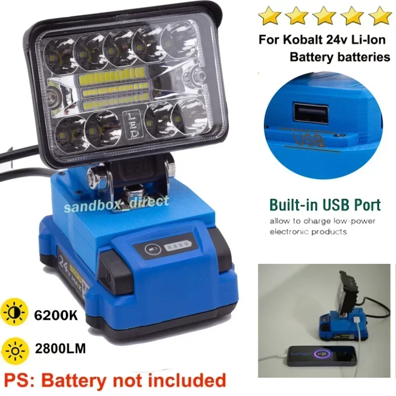 

LED Work Light Works For Kobalt 24V Lithium Battery (2800LM)-With USB Port Power And Fast Charging Cordless Tool