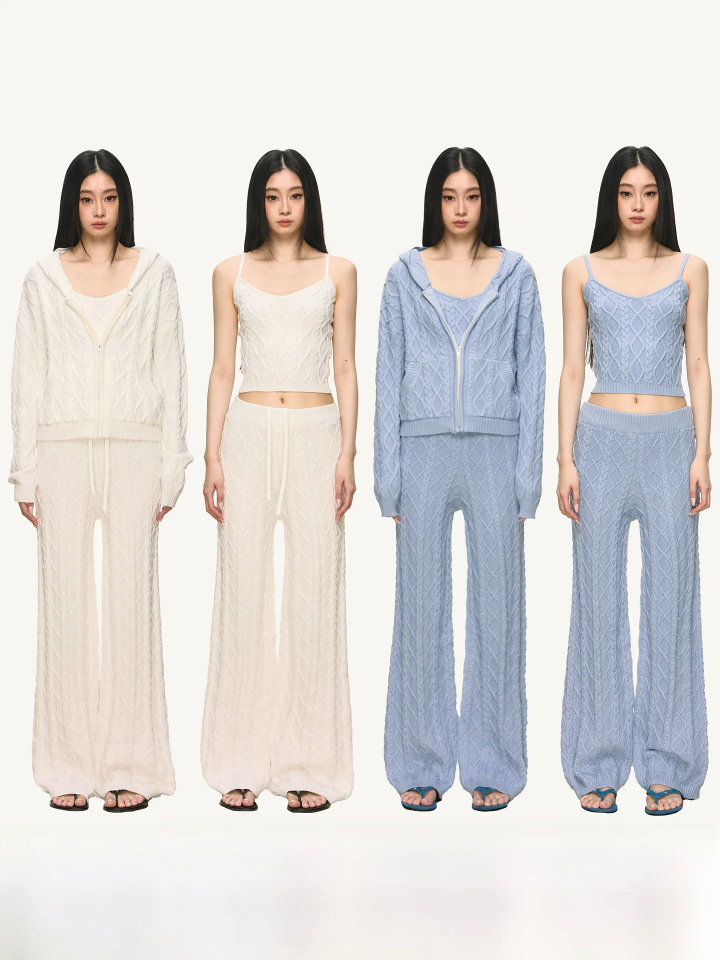 

Anna Aneae Casual Sle Women's Knitted Vest Top Long Pants Loose Fit Outerwear Tee-Piece Set Spring Season Pure Color Twist