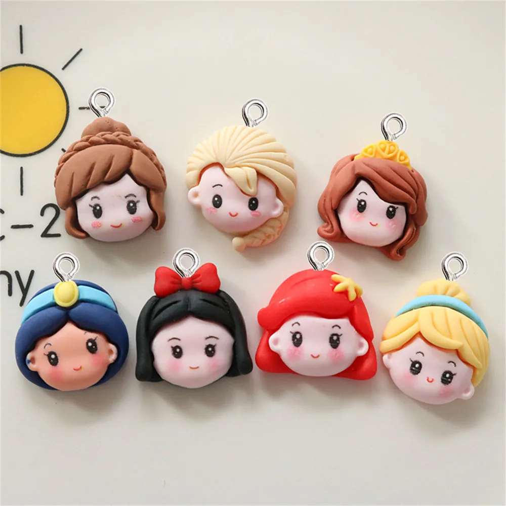 10Pcs Cartoon Princess Girl Resin Charms Trendy Jewelry Making Cute Pendants DIY Necklace Earring Keychain Ornaments Accessories