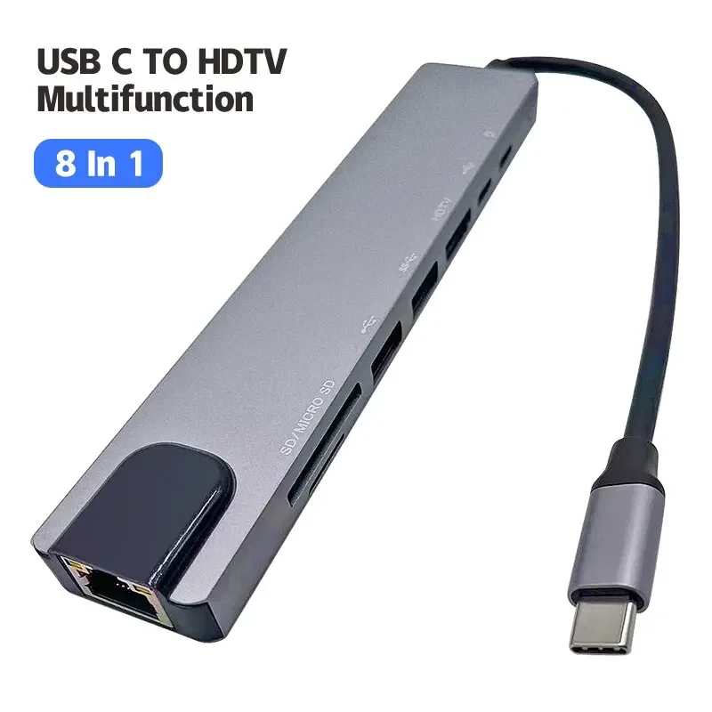 

Type C 8 In1 USB C Hub 8in1 Type C HDMI-compatible 4K Adapter RJ45 Lan Ethernet TF SD Reader USB-C 3.0 TypeC Docking Station Lap