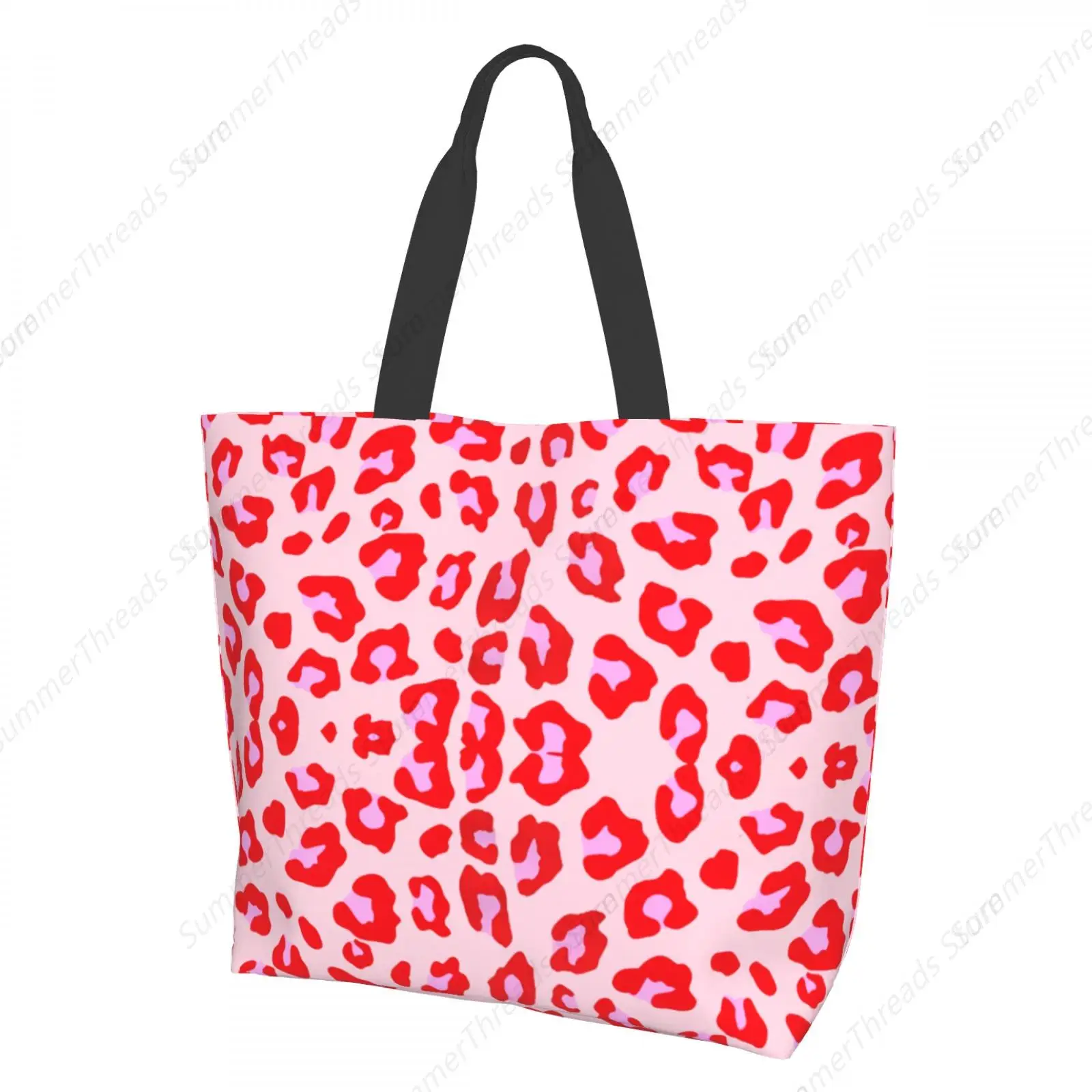 

Pretty Pink Leopard Pattern Tote Bag For Women Large Print Bags Portable Beach Bag Reusable Grocery Bags Waterproof