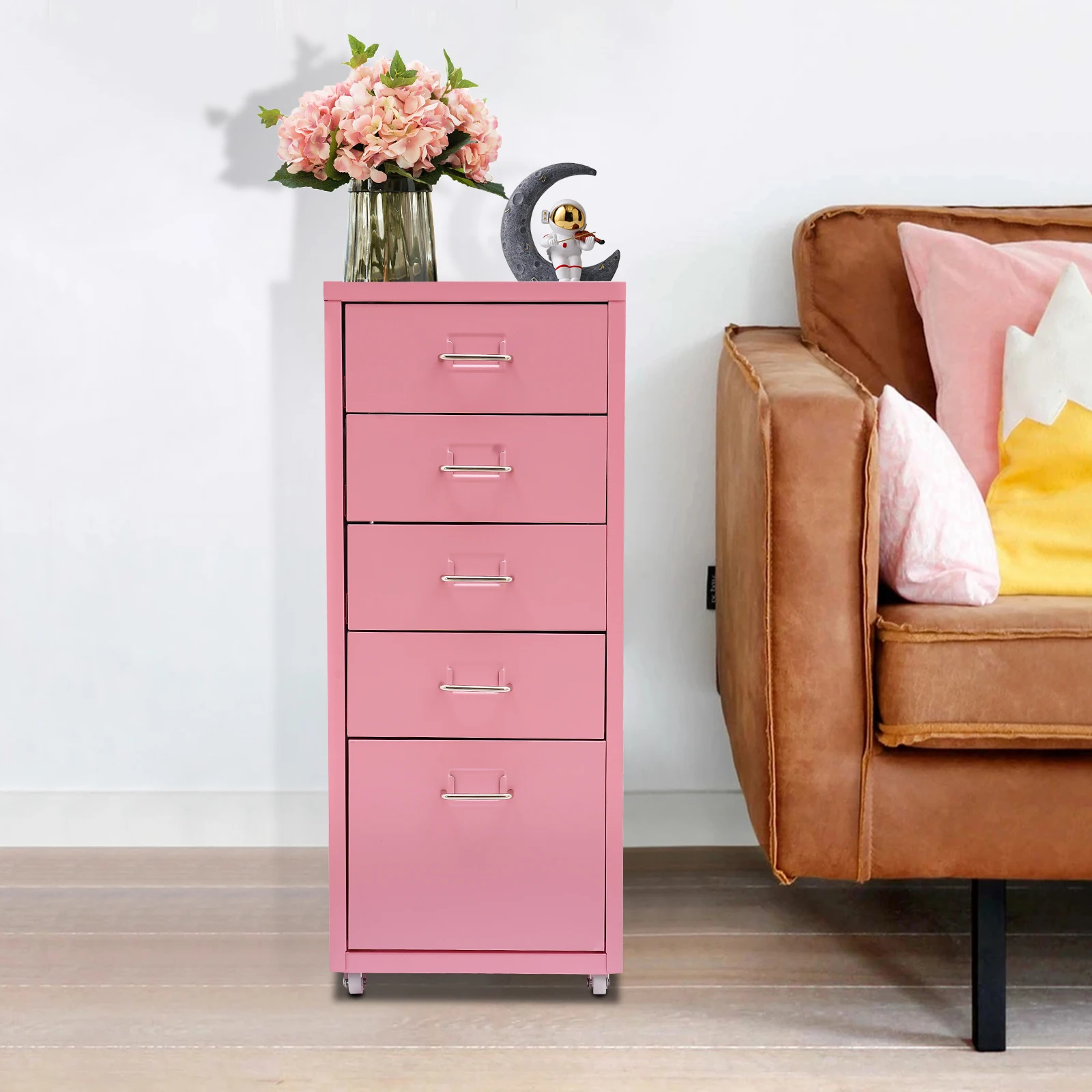 

Bymaocar 27 Inch Tall Pink File Cabinet on Wheels 5-Drawer Storage Cabinet Home Furniture for Kitchen, Bedroom, Office, Study