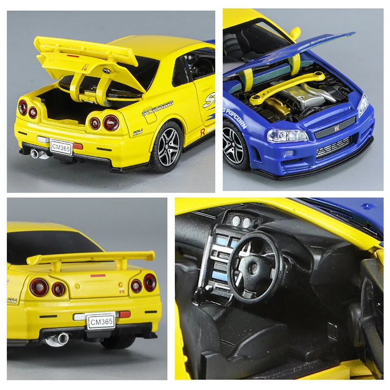 1:32 GTR R34 SKYLINE Fast Alloy Simulation Car Model Diecasts & Toy Vehicles And Furious Cars Decoration Toys For Children Boy