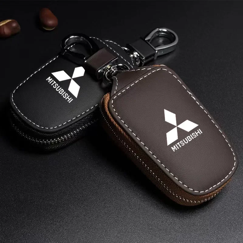 

Leather Zip Key Organizer Bag Car Accessories for Mitsubishi Eclipse Cross Delica D5 Outlander Sport ASX Zinger