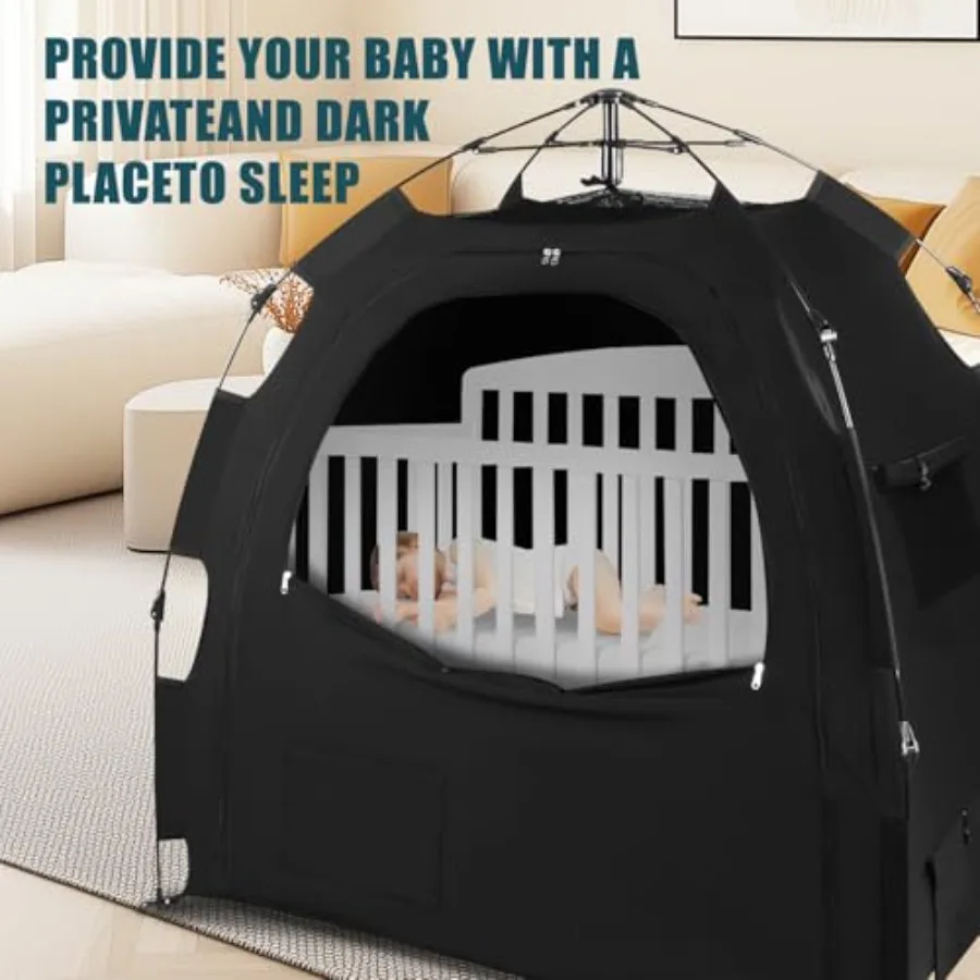 Tente occultante pour Pack N Play: dosette de sommeil portable pour bébé avec configuration 1 clic, mini housse de berceau avec moniteur et pochettes de ventilateur, blocs 95