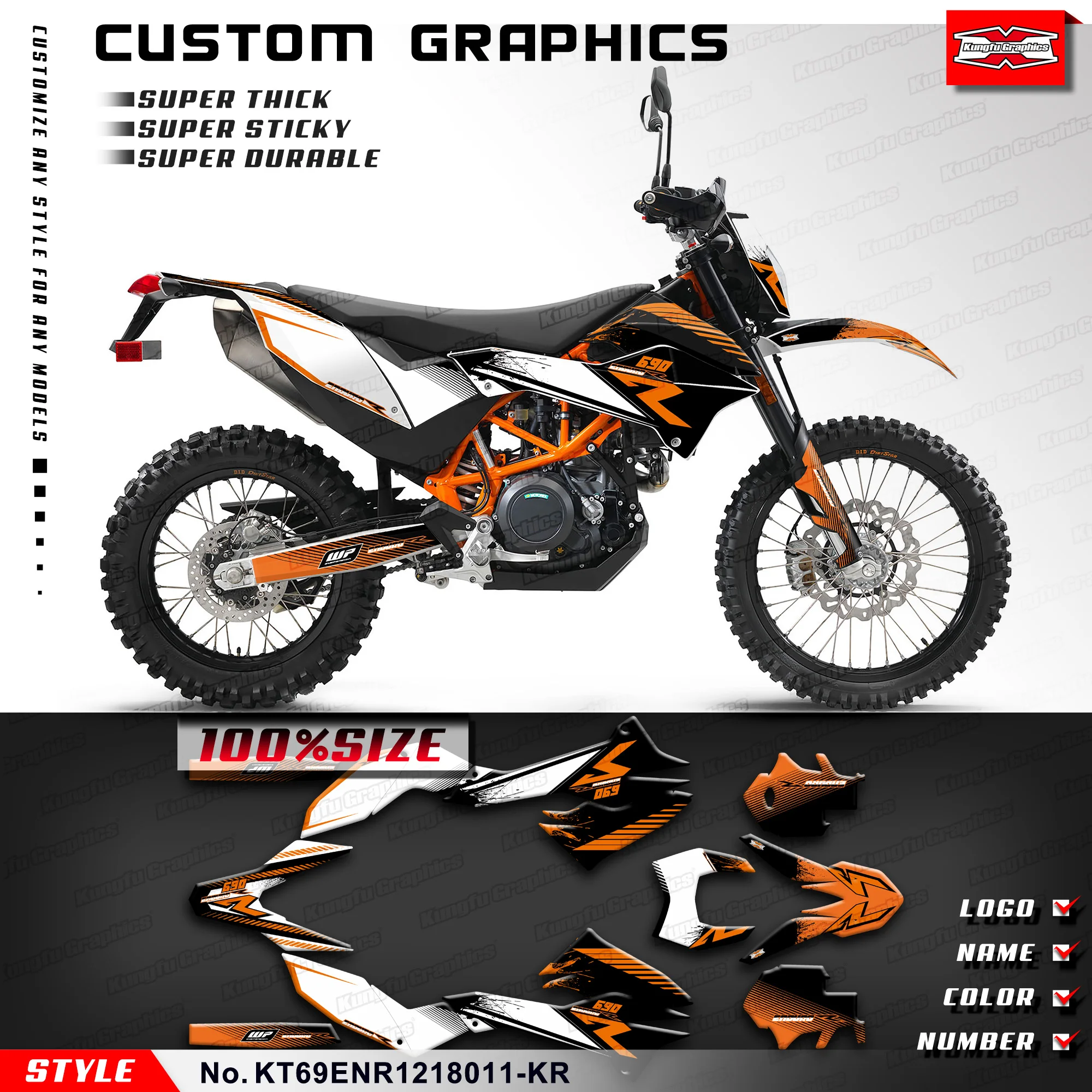 

KUNGFU GRAPHICS Personalised Stickers Kit Custom Wraps MX Decals for KTM 690 SMC-R SMC R 2012 2013 2014 2015 2016 2017 2018